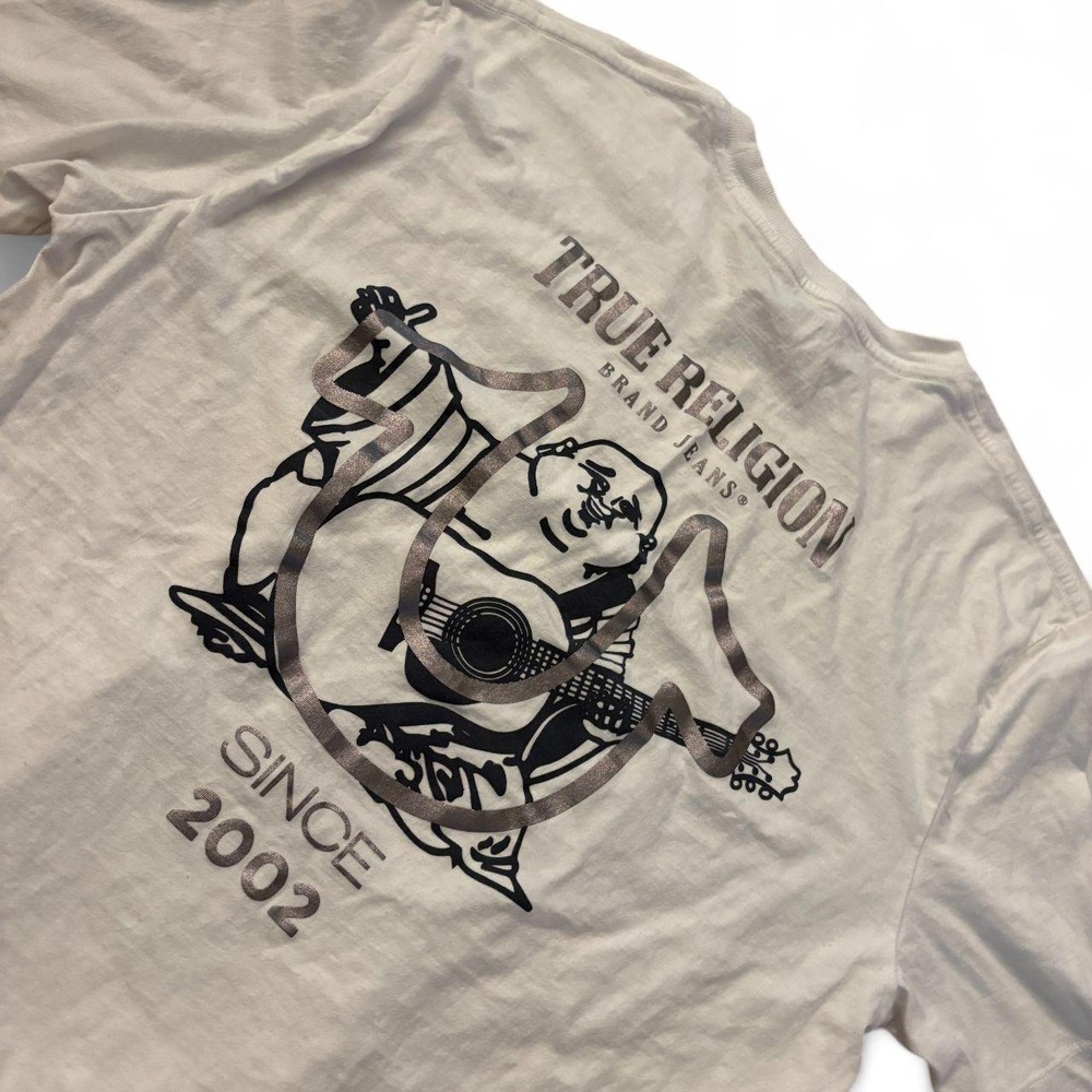 True Religion Mens White Graphic T-Shirt Buddha Guitar Since 2002 Large 700324